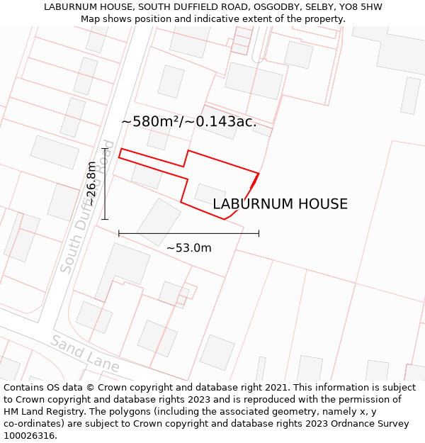 LABURNUM HOUSE, SOUTH DUFFIELD ROAD, OSGODBY, SELBY, YO8 5HW: Plot and title map