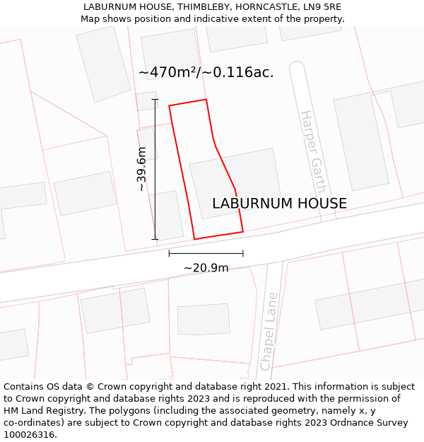 LABURNUM HOUSE, THIMBLEBY, HORNCASTLE, LN9 5RE: Plot and title map