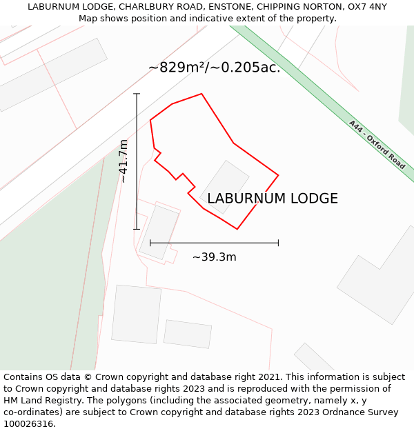 LABURNUM LODGE, CHARLBURY ROAD, ENSTONE, CHIPPING NORTON, OX7 4NY: Plot and title map