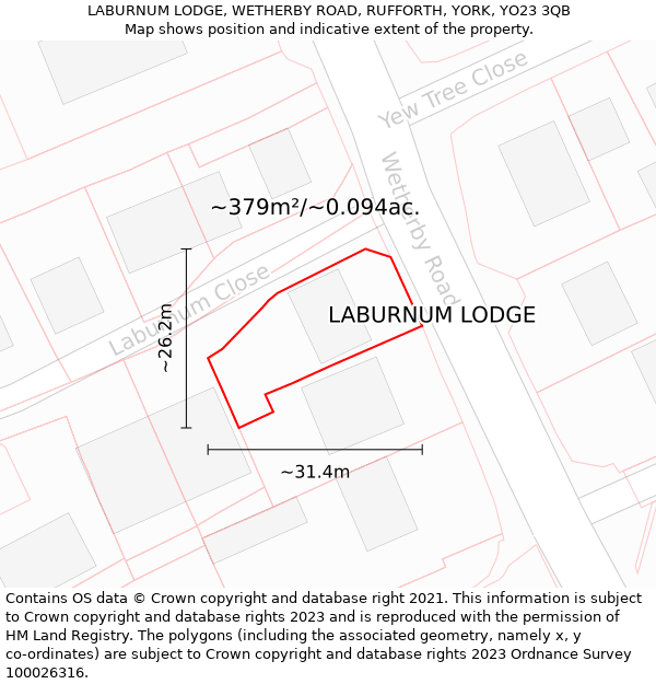 LABURNUM LODGE, WETHERBY ROAD, RUFFORTH, YORK, YO23 3QB: Plot and title map