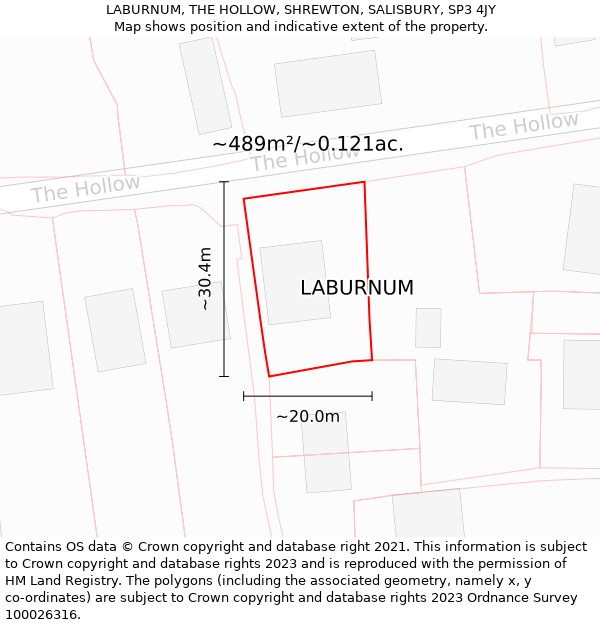 LABURNUM, THE HOLLOW, SHREWTON, SALISBURY, SP3 4JY: Plot and title map