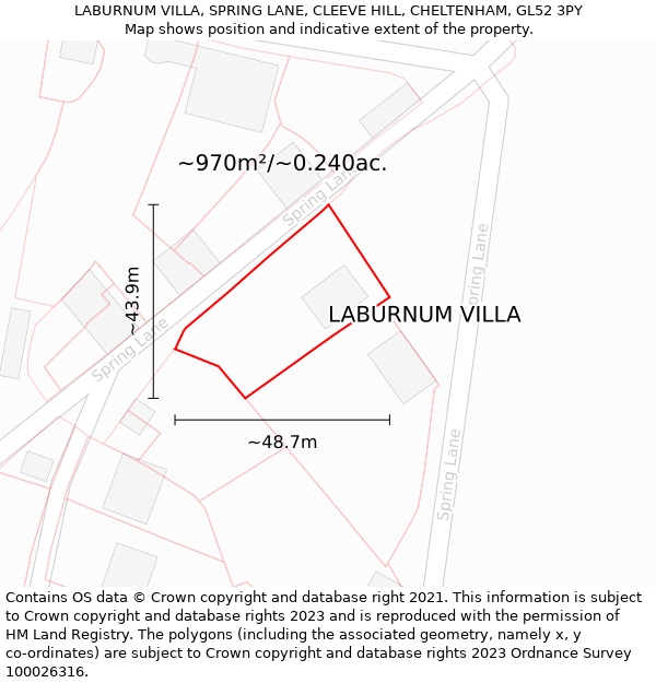 LABURNUM VILLA, SPRING LANE, CLEEVE HILL, CHELTENHAM, GL52 3PY: Plot and title map