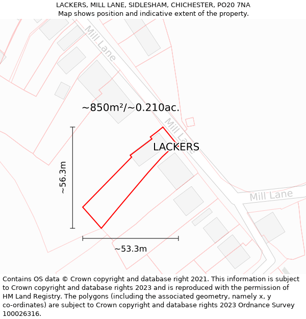 LACKERS, MILL LANE, SIDLESHAM, CHICHESTER, PO20 7NA: Plot and title map