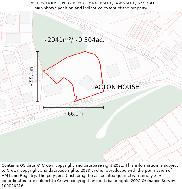 LACTON HOUSE, NEW ROAD, TANKERSLEY, BARNSLEY, S75 3BQ: Plot and title map