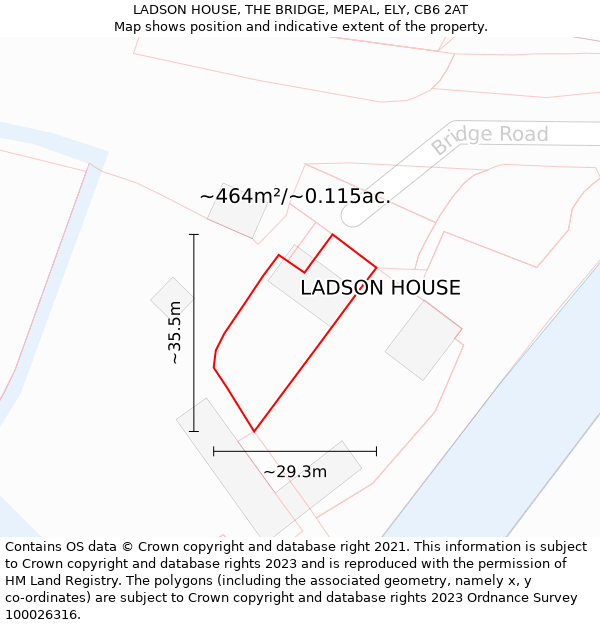 LADSON HOUSE, THE BRIDGE, MEPAL, ELY, CB6 2AT: Plot and title map