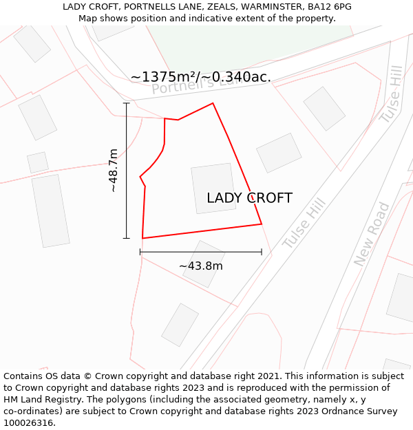 LADY CROFT, PORTNELLS LANE, ZEALS, WARMINSTER, BA12 6PG: Plot and title map