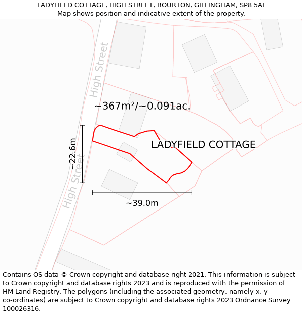 LADYFIELD COTTAGE, HIGH STREET, BOURTON, GILLINGHAM, SP8 5AT: Plot and title map