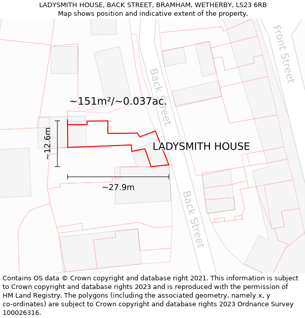 LADYSMITH HOUSE, BACK STREET, BRAMHAM, WETHERBY, LS23 6RB: Plot and title map