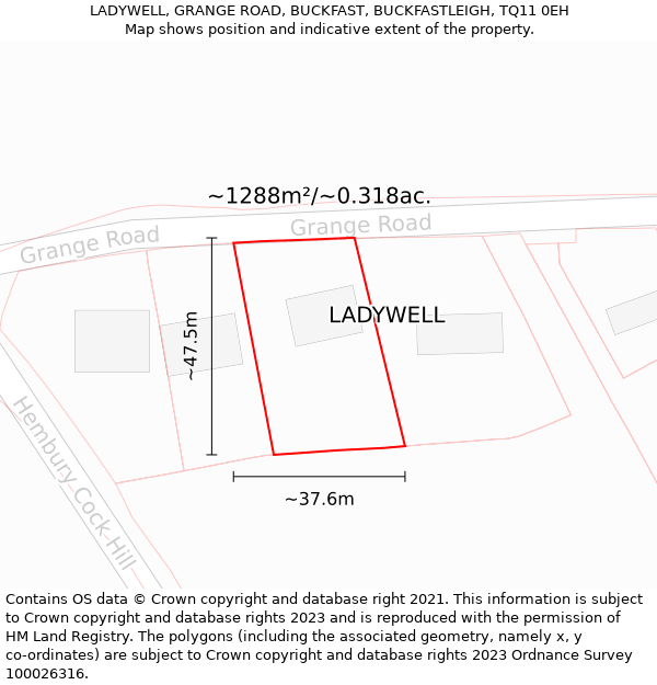 LADYWELL, GRANGE ROAD, BUCKFAST, BUCKFASTLEIGH, TQ11 0EH: Plot and title map