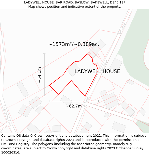 LADYWELL HOUSE, BAR ROAD, BASLOW, BAKEWELL, DE45 1SF: Plot and title map