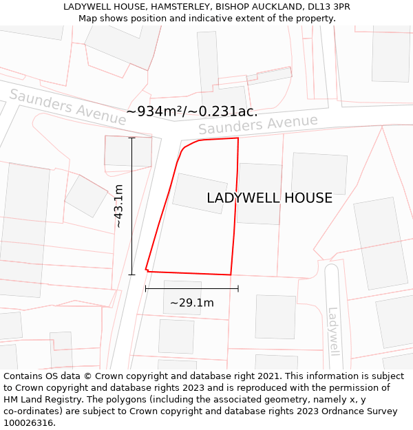 LADYWELL HOUSE, HAMSTERLEY, BISHOP AUCKLAND, DL13 3PR: Plot and title map