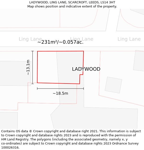 LADYWOOD, LING LANE, SCARCROFT, LEEDS, LS14 3HT: Plot and title map