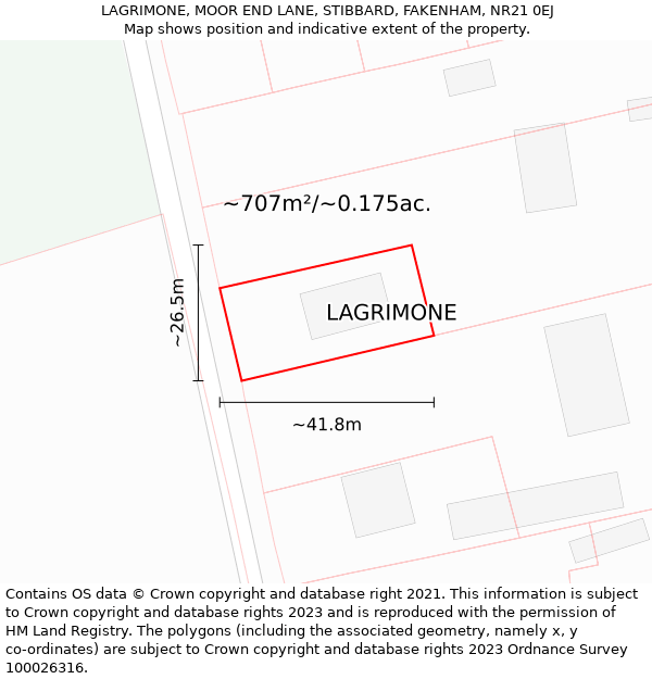 LAGRIMONE, MOOR END LANE, STIBBARD, FAKENHAM, NR21 0EJ: Plot and title map