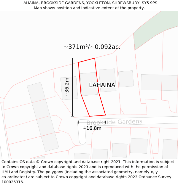 LAHAINA, BROOKSIDE GARDENS, YOCKLETON, SHREWSBURY, SY5 9PS: Plot and title map