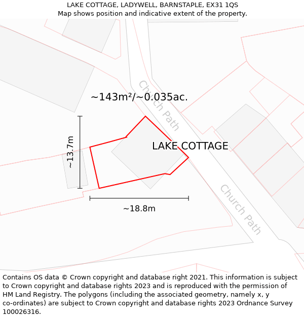 LAKE COTTAGE, LADYWELL, BARNSTAPLE, EX31 1QS: Plot and title map