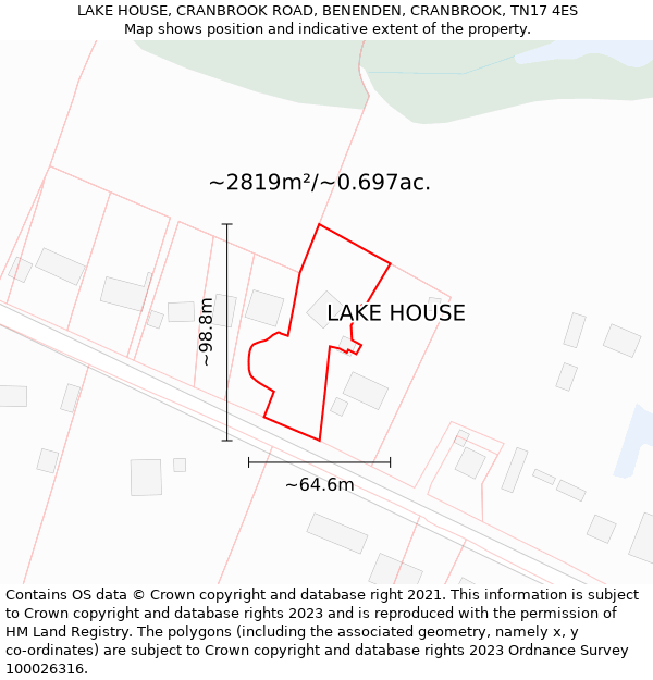 LAKE HOUSE, CRANBROOK ROAD, BENENDEN, CRANBROOK, TN17 4ES: Plot and title map