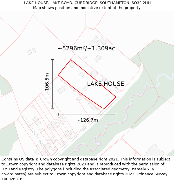 LAKE HOUSE, LAKE ROAD, CURDRIDGE, SOUTHAMPTON, SO32 2HH: Plot and title map