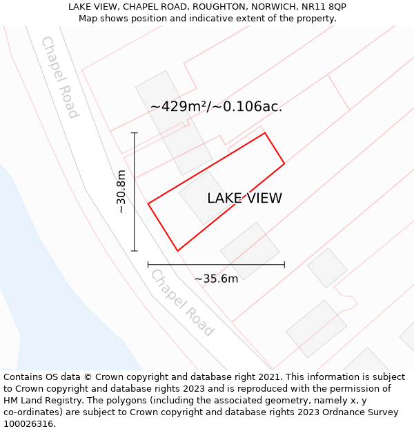 LAKE VIEW, CHAPEL ROAD, ROUGHTON, NORWICH, NR11 8QP: Plot and title map