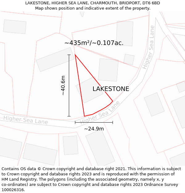 LAKESTONE, HIGHER SEA LANE, CHARMOUTH, BRIDPORT, DT6 6BD: Plot and title map