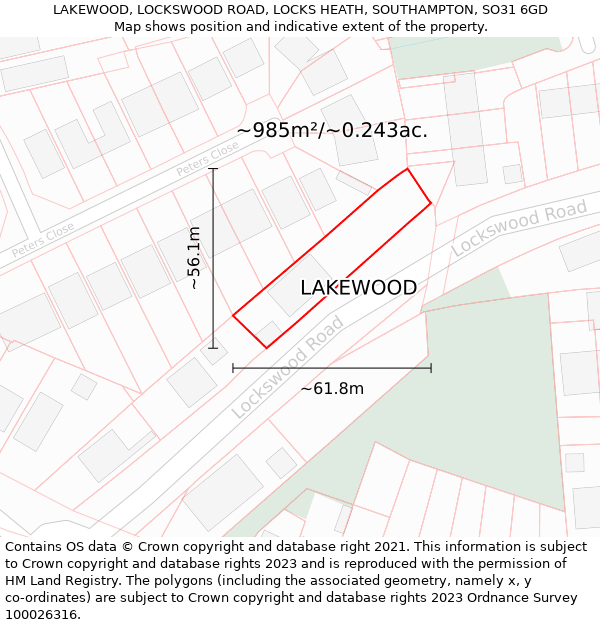 LAKEWOOD, LOCKSWOOD ROAD, LOCKS HEATH, SOUTHAMPTON, SO31 6GD: Plot and title map