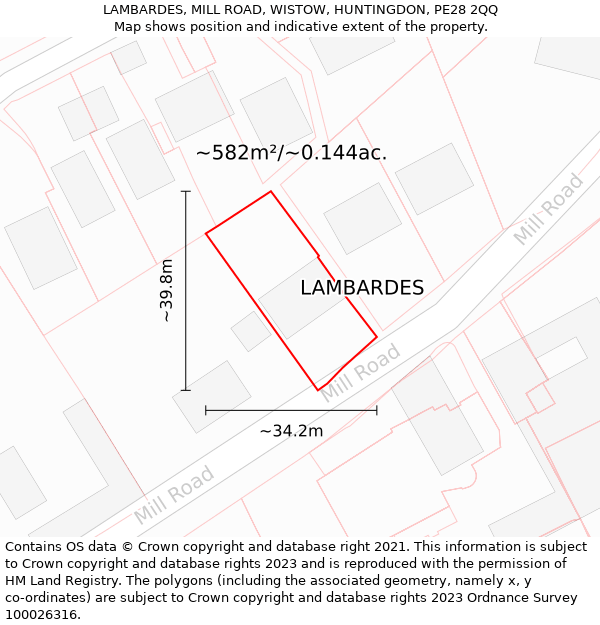 LAMBARDES, MILL ROAD, WISTOW, HUNTINGDON, PE28 2QQ: Plot and title map