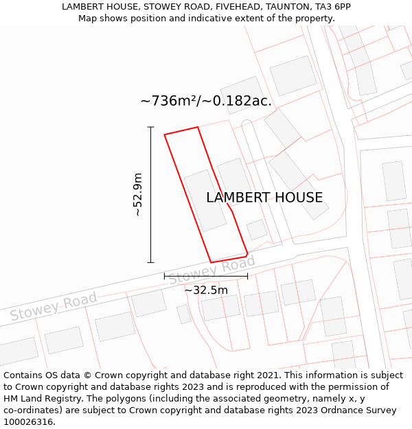 LAMBERT HOUSE, STOWEY ROAD, FIVEHEAD, TAUNTON, TA3 6PP: Plot and title map