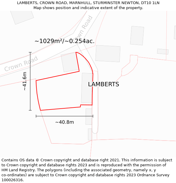 LAMBERTS, CROWN ROAD, MARNHULL, STURMINSTER NEWTON, DT10 1LN: Plot and title map