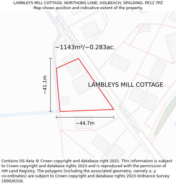 LAMBLEYS MILL COTTAGE, NORTHONS LANE, HOLBEACH, SPALDING, PE12 7PZ: Plot and title map