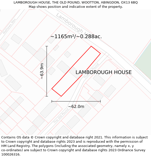 LAMBOROUGH HOUSE, THE OLD POUND, WOOTTON, ABINGDON, OX13 6BQ: Plot and title map