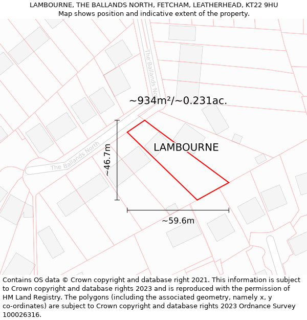 LAMBOURNE, THE BALLANDS NORTH, FETCHAM, LEATHERHEAD, KT22 9HU: Plot and title map