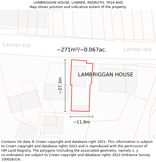 LAMBRIGGAN HOUSE, LANNER, REDRUTH, TR16 6HD: Plot and title map