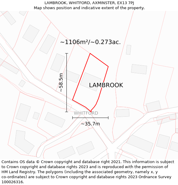 LAMBROOK, WHITFORD, AXMINSTER, EX13 7PJ: Plot and title map