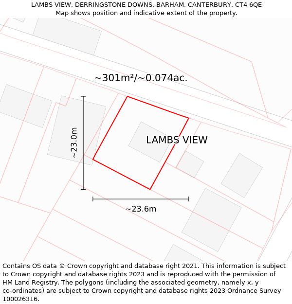 LAMBS VIEW, DERRINGSTONE DOWNS, BARHAM, CANTERBURY, CT4 6QE: Plot and title map