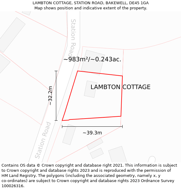 LAMBTON COTTAGE, STATION ROAD, BAKEWELL, DE45 1GA: Plot and title map