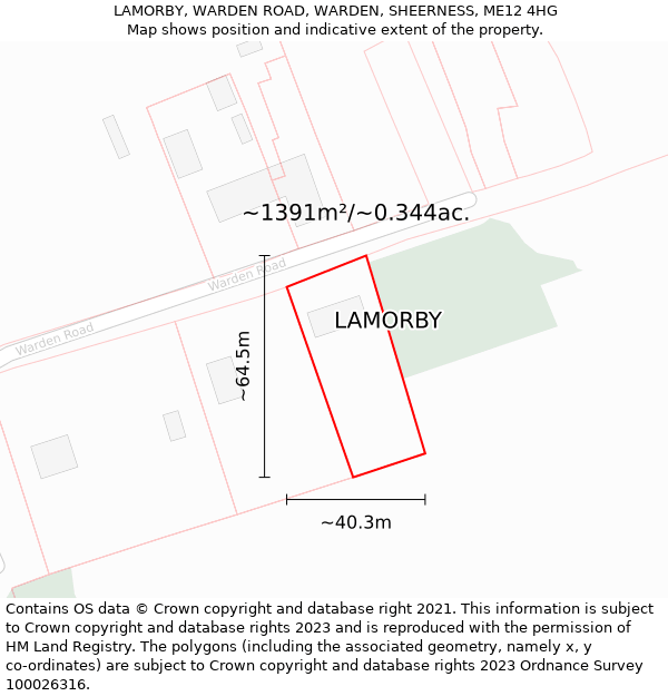 LAMORBY, WARDEN ROAD, WARDEN, SHEERNESS, ME12 4HG: Plot and title map