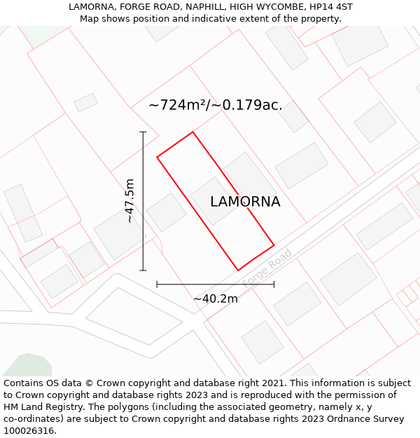 LAMORNA, FORGE ROAD, NAPHILL, HIGH WYCOMBE, HP14 4ST: Plot and title map