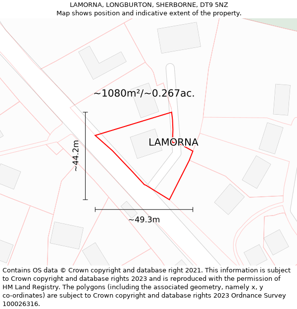 LAMORNA, LONGBURTON, SHERBORNE, DT9 5NZ: Plot and title map