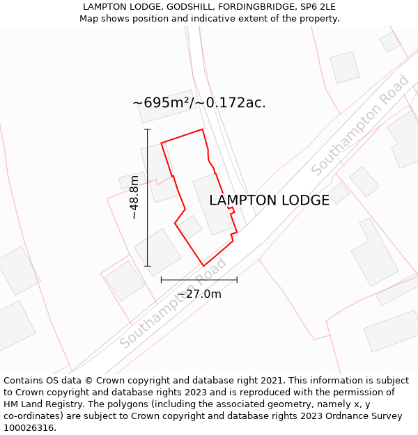 LAMPTON LODGE, GODSHILL, FORDINGBRIDGE, SP6 2LE: Plot and title map