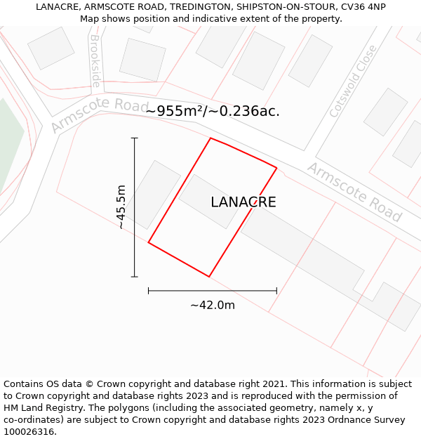 LANACRE, ARMSCOTE ROAD, TREDINGTON, SHIPSTON-ON-STOUR, CV36 4NP: Plot and title map