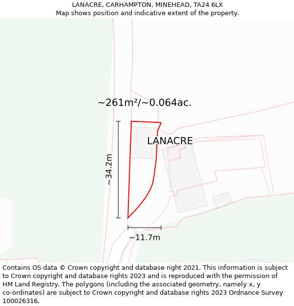 LANACRE, CARHAMPTON, MINEHEAD, TA24 6LX: Plot and title map