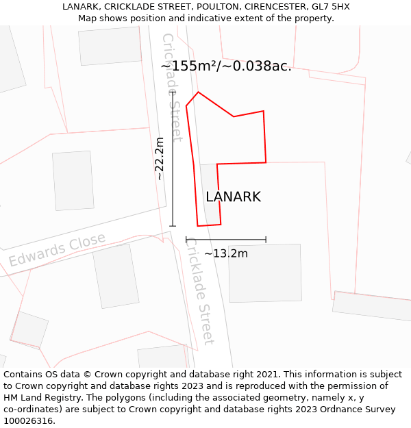 LANARK, CRICKLADE STREET, POULTON, CIRENCESTER, GL7 5HX: Plot and title map