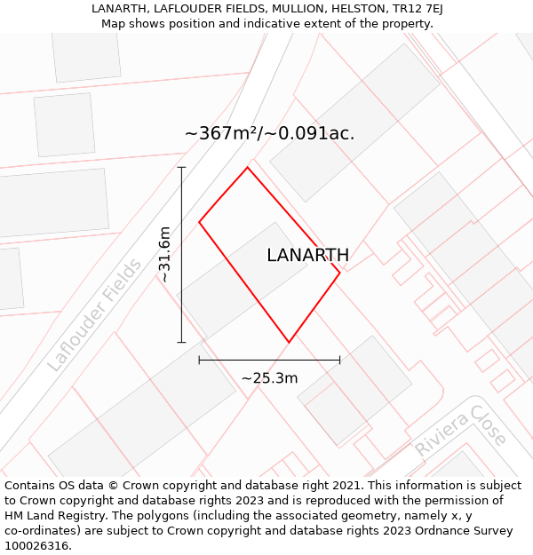 LANARTH, LAFLOUDER FIELDS, MULLION, HELSTON, TR12 7EJ: Plot and title map