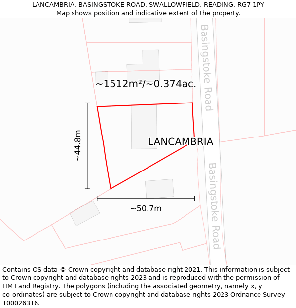 LANCAMBRIA, BASINGSTOKE ROAD, SWALLOWFIELD, READING, RG7 1PY: Plot and title map