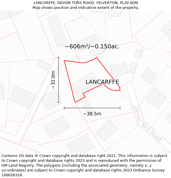 LANCARFFE, DEVON TORS ROAD, YELVERTON, PL20 6DN: Plot and title map