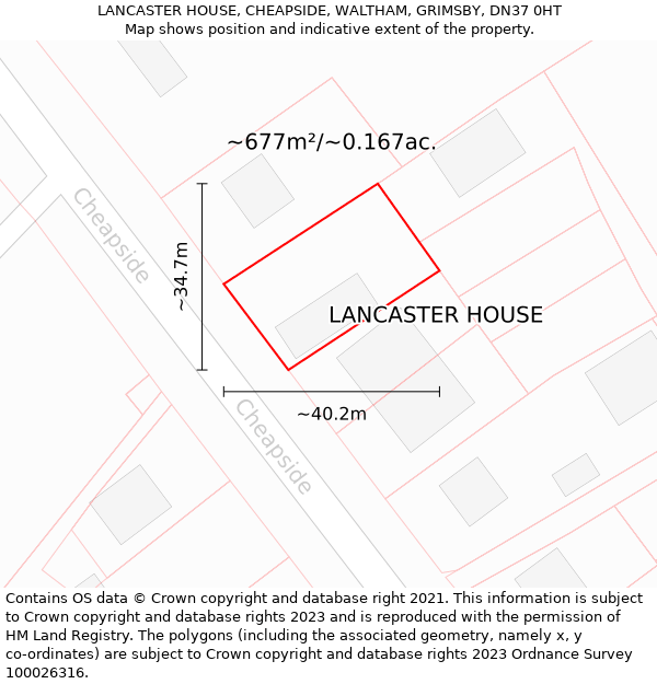 LANCASTER HOUSE, CHEAPSIDE, WALTHAM, GRIMSBY, DN37 0HT: Plot and title map