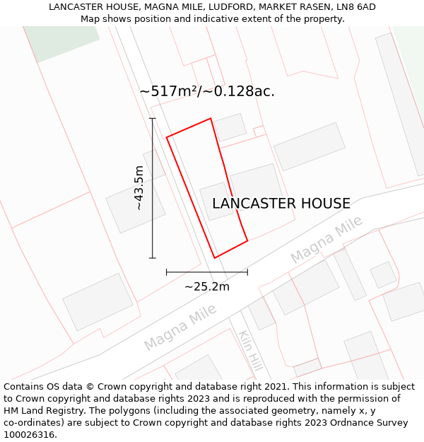 LANCASTER HOUSE, MAGNA MILE, LUDFORD, MARKET RASEN, LN8 6AD: Plot and title map
