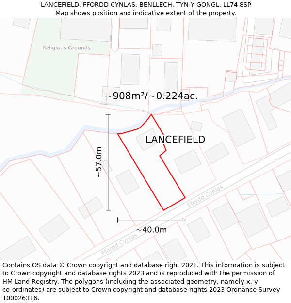 LANCEFIELD, FFORDD CYNLAS, BENLLECH, TYN-Y-GONGL, LL74 8SP: Plot and title map