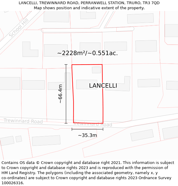 LANCELLI, TREWINNARD ROAD, PERRANWELL STATION, TRURO, TR3 7QD: Plot and title map