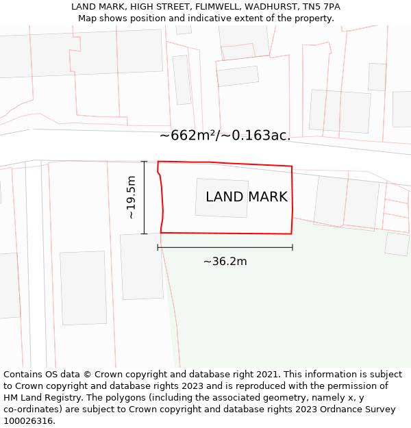 LAND MARK, HIGH STREET, FLIMWELL, WADHURST, TN5 7PA: Plot and title map