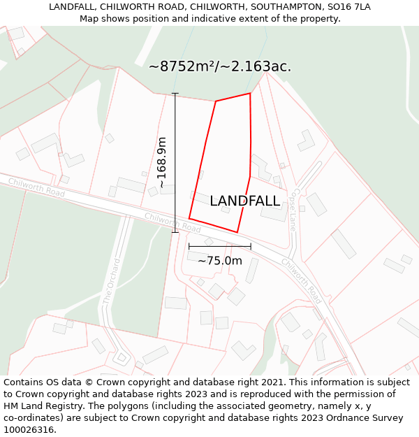 LANDFALL, CHILWORTH ROAD, CHILWORTH, SOUTHAMPTON, SO16 7LA: Plot and title map